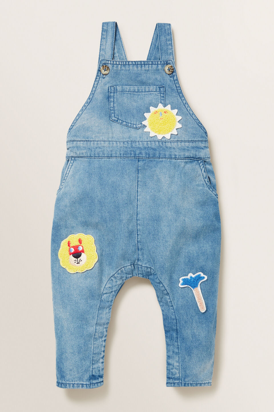 Patched Denim Overall  