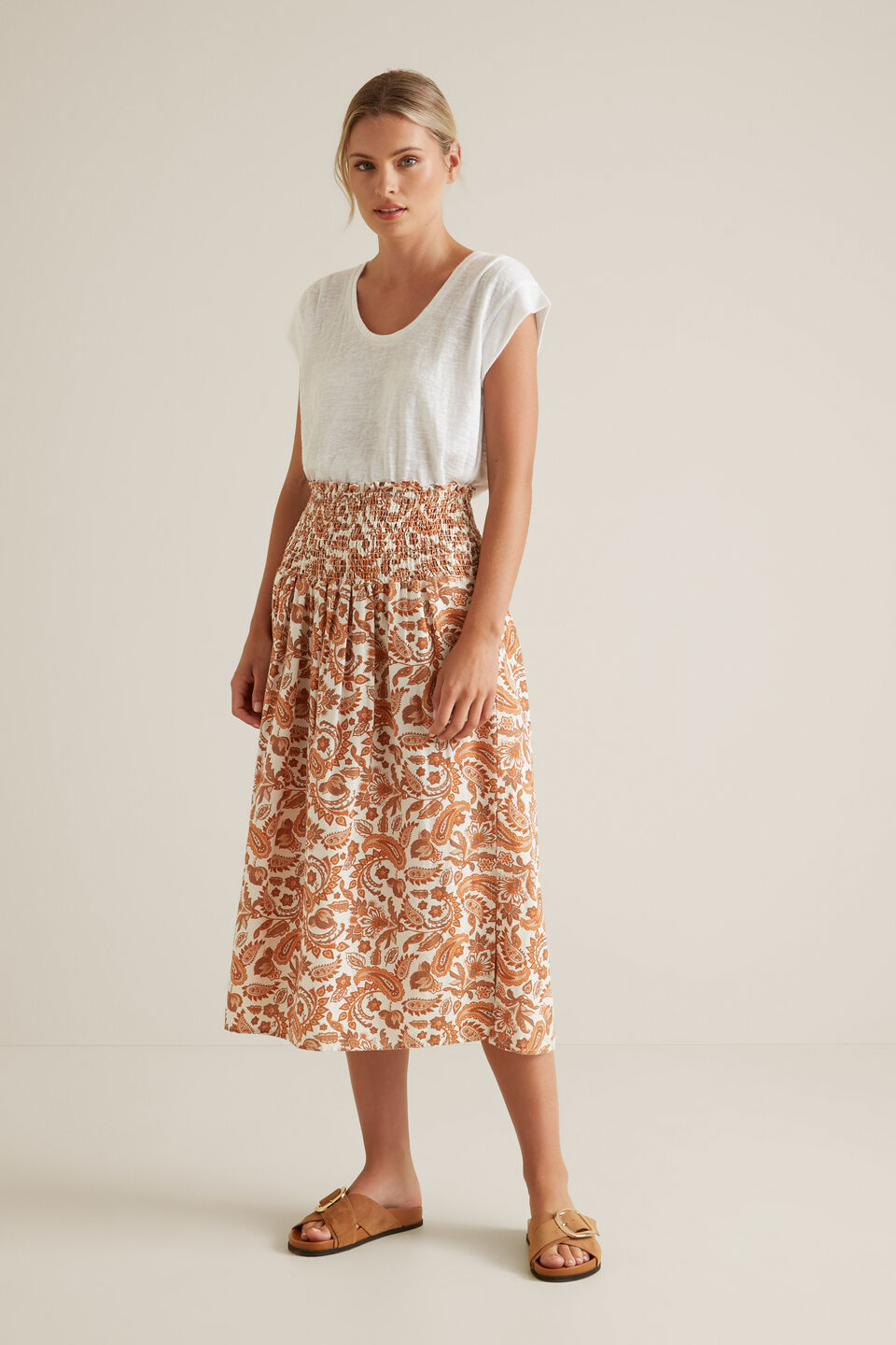 Shirred Paisley Skirt  