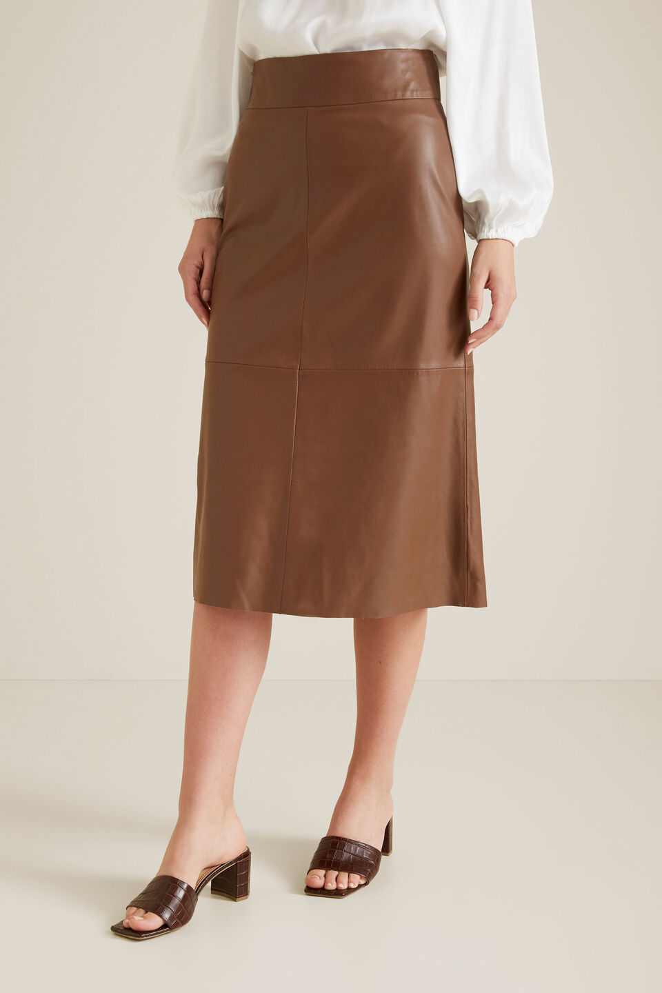 A Line Leather Skirt  