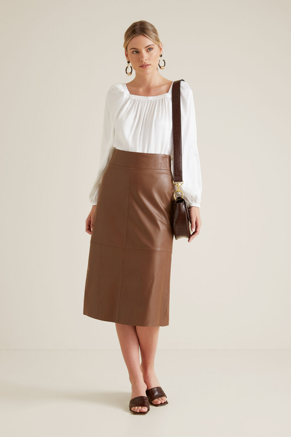 A Line Leather Skirt  