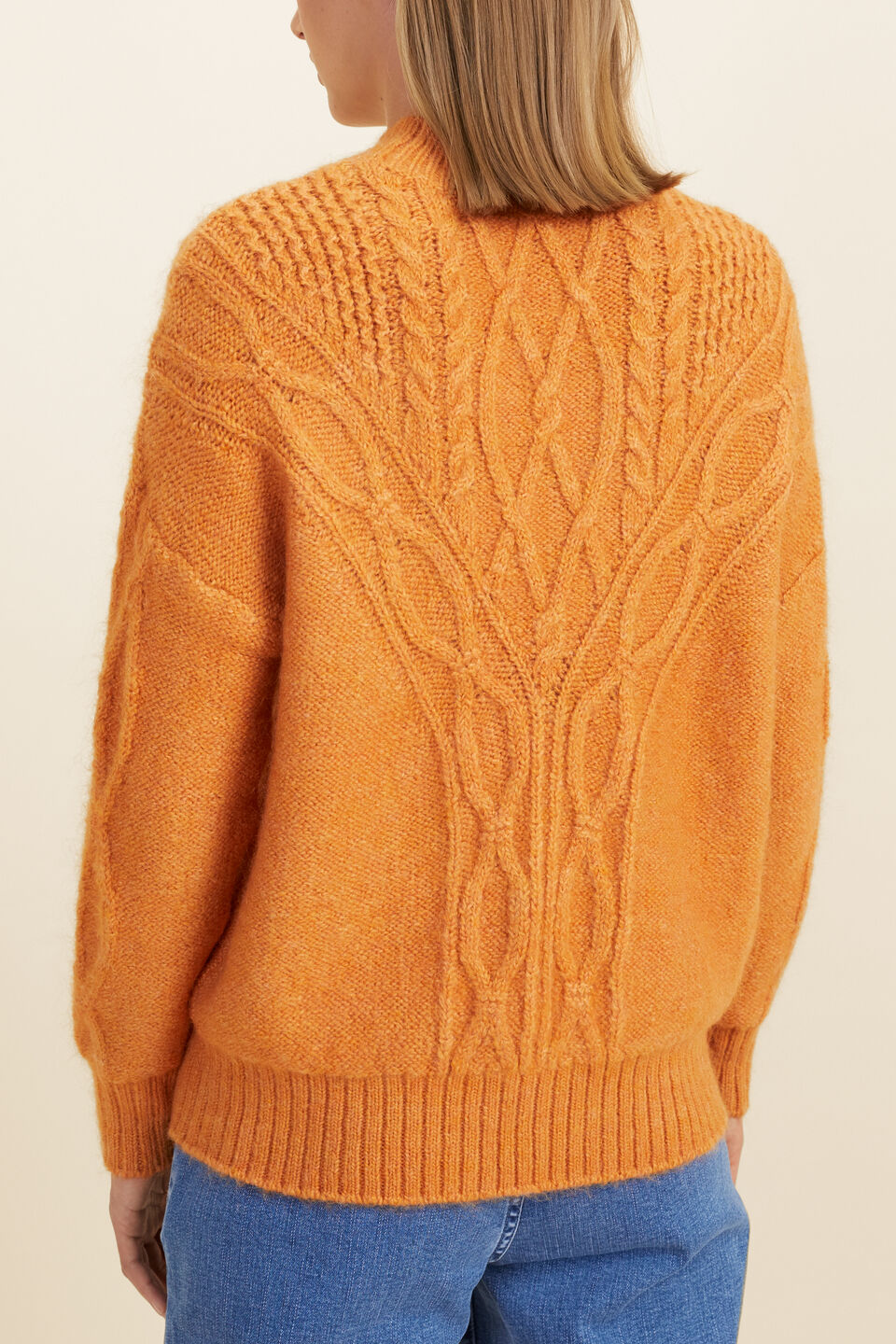 Cable Panelled Yoke Sweater  Dark Apricot