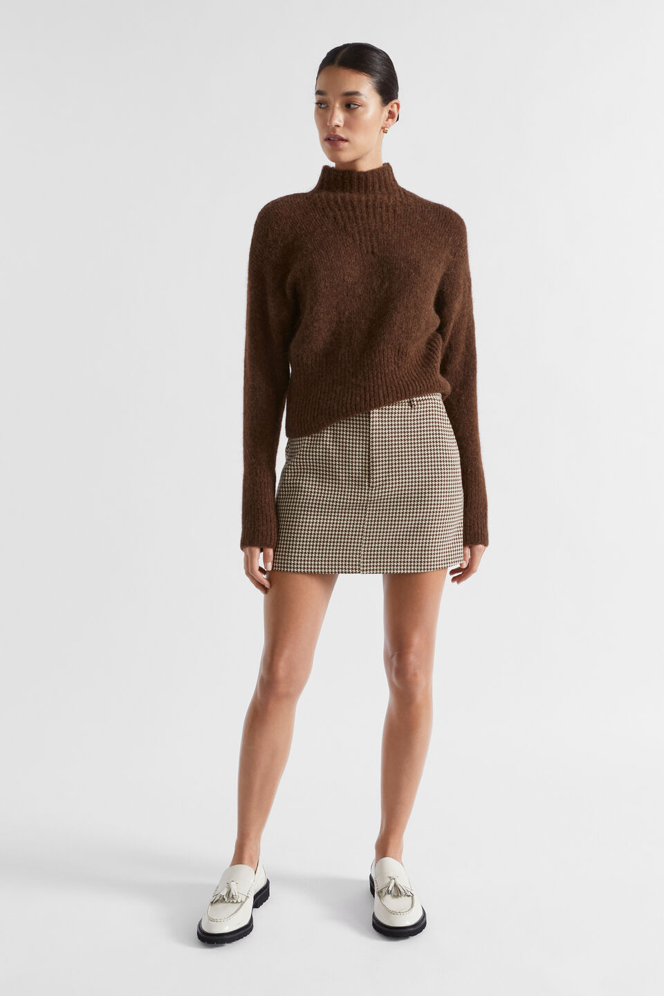 Houndstooth Mini Skirt  Hot Chocolate Houndstooth