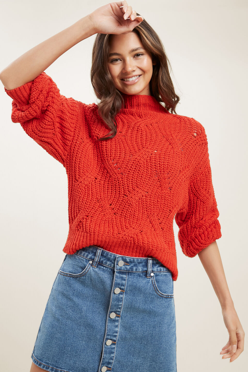 Cable Sweater  Scarlet Red