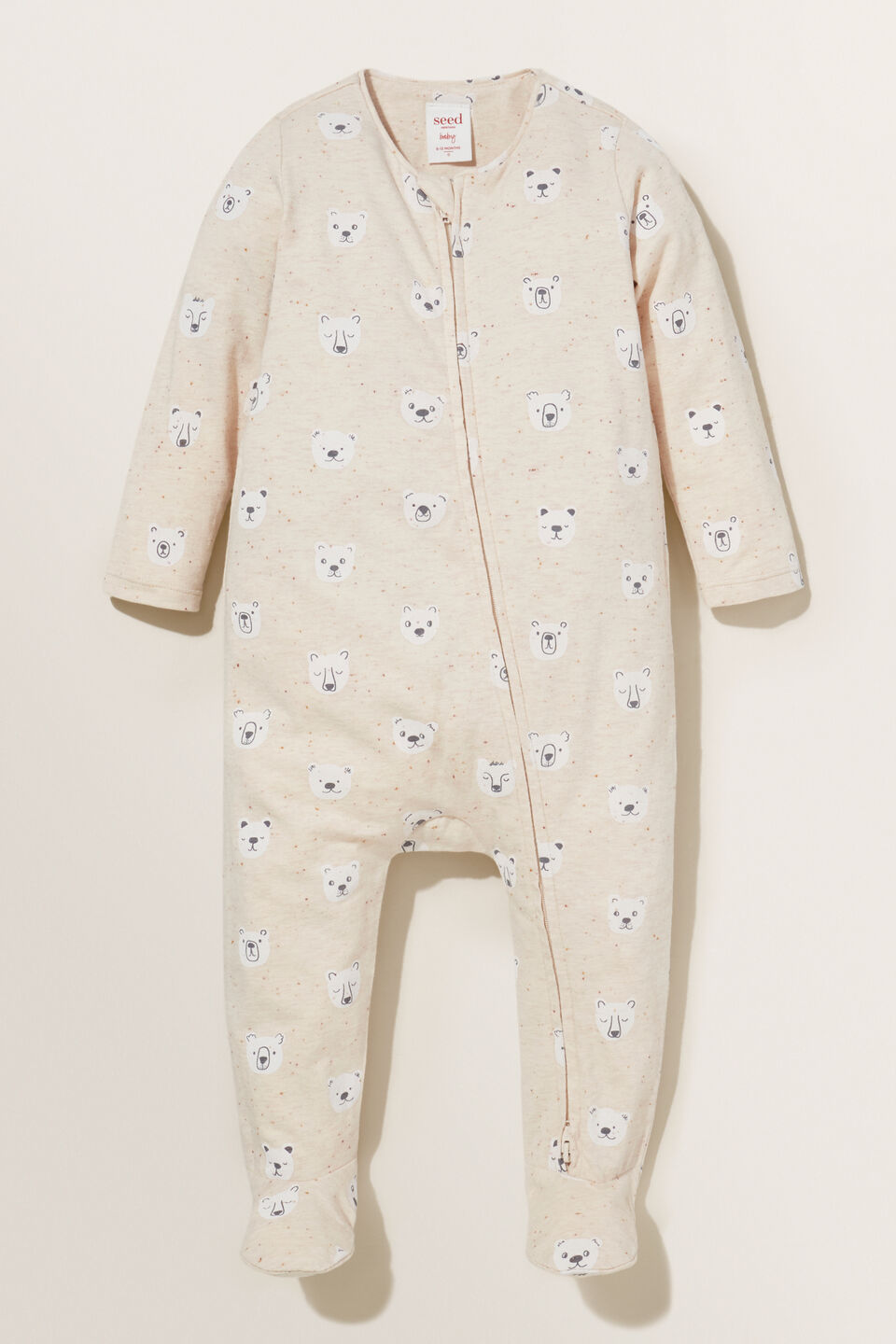 Bear Print Footed Jumpsuit  Oat Speckle