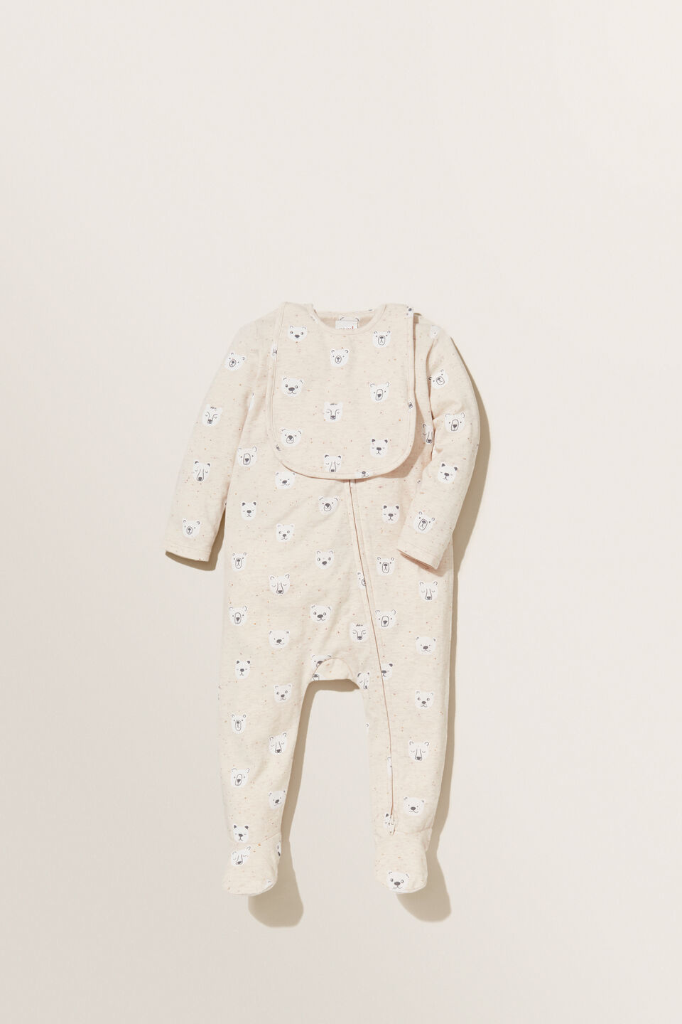 Bear Print Footed Jumpsuit  Oat Speckle