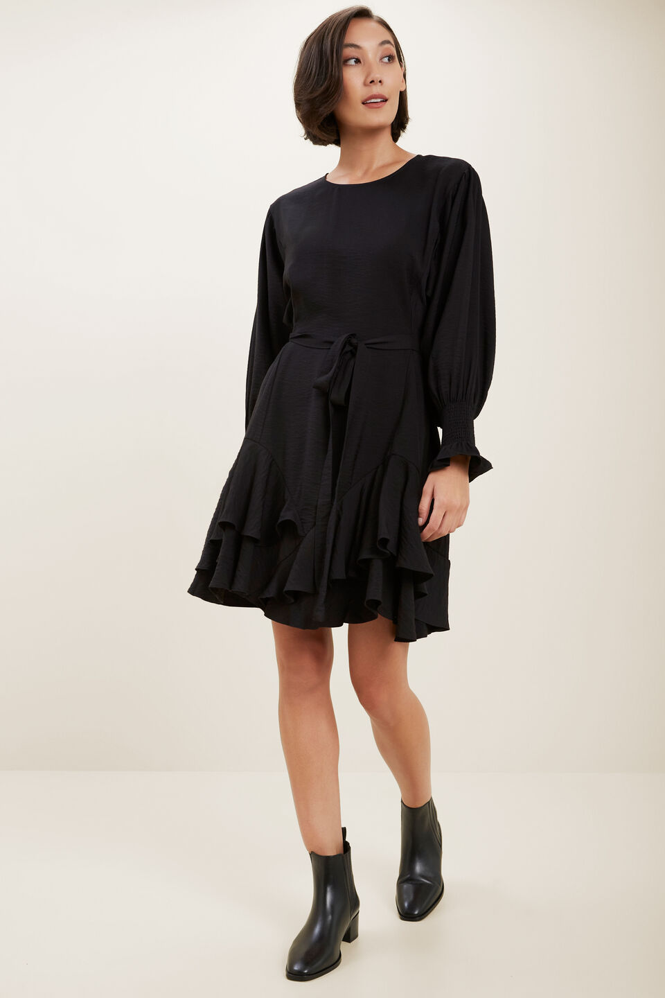Ruffle Mini Dress  Black