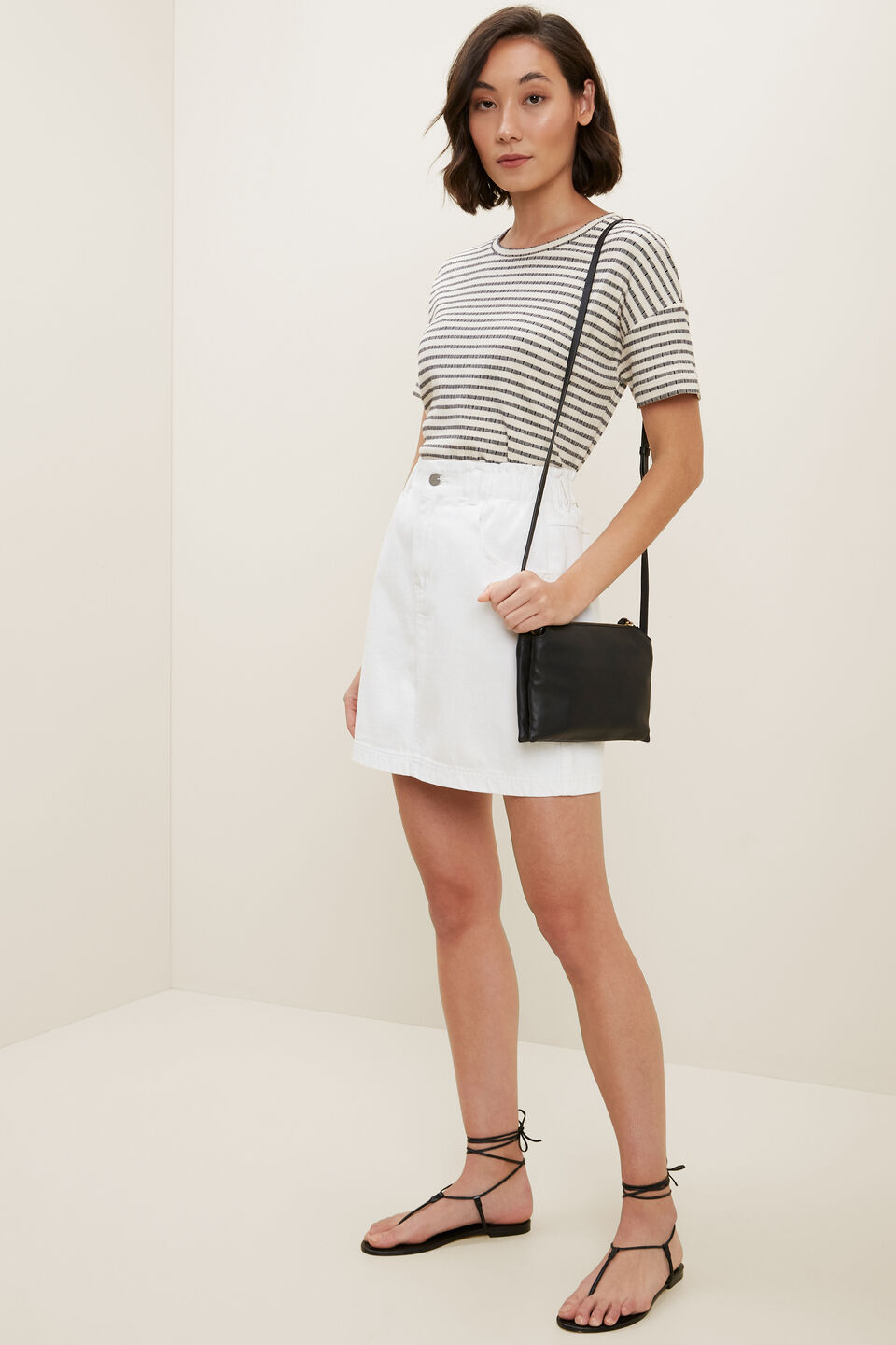 Paperbag Denim Skirt  White