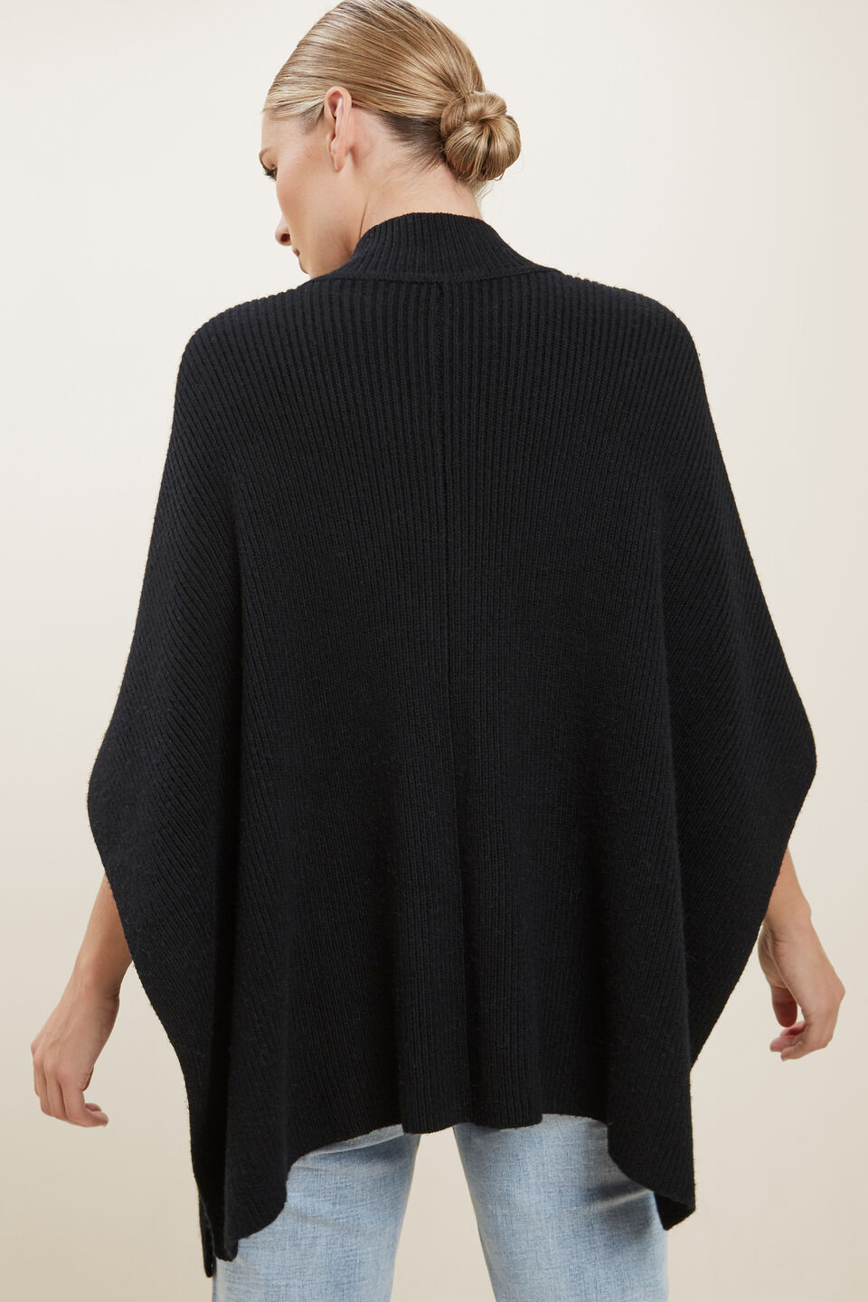 Zip Front Cable Poncho  Black