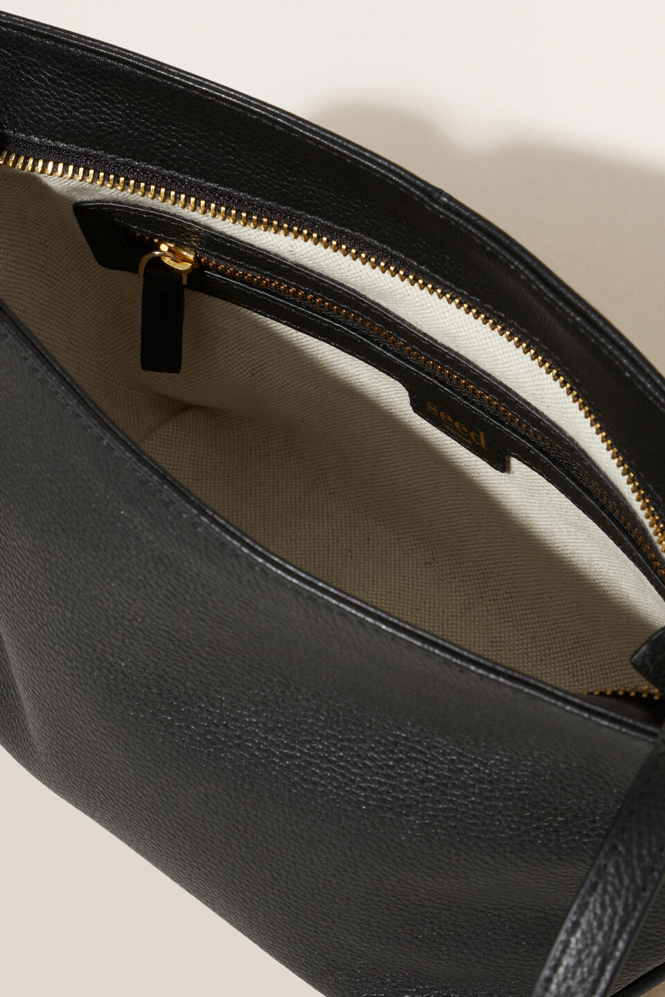 Leather Fold Detail Sling  Black