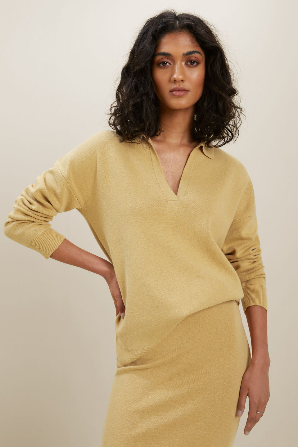 Knit Polo Sweater  Fawn