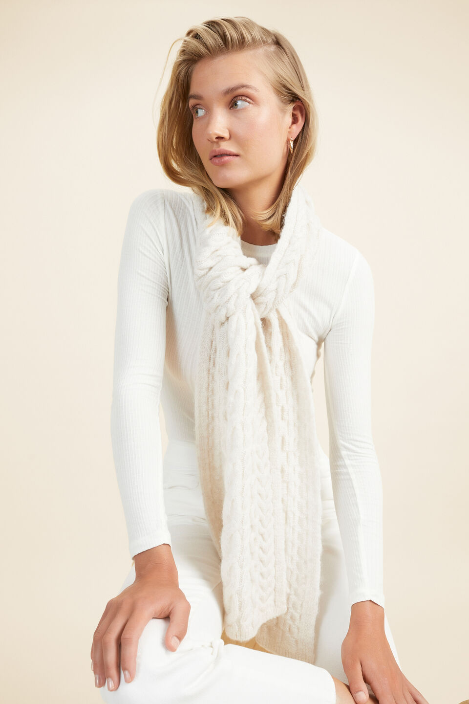 Cable Stitch Knitted Scarf  Oat Marle