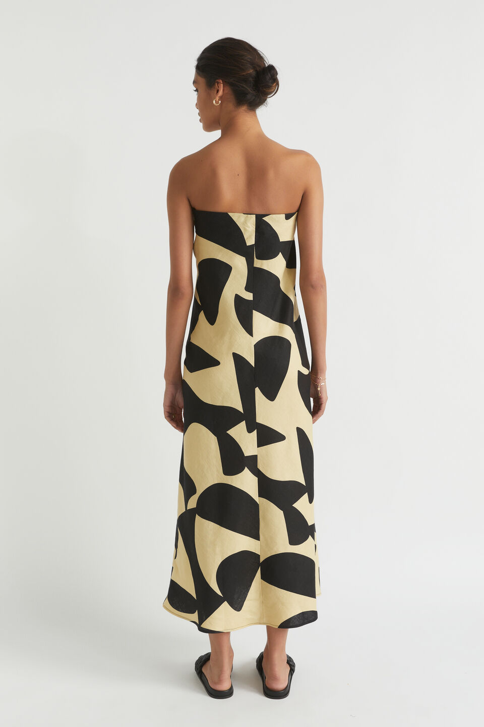 Linen Strapless Maxi Dress  Abstract Print