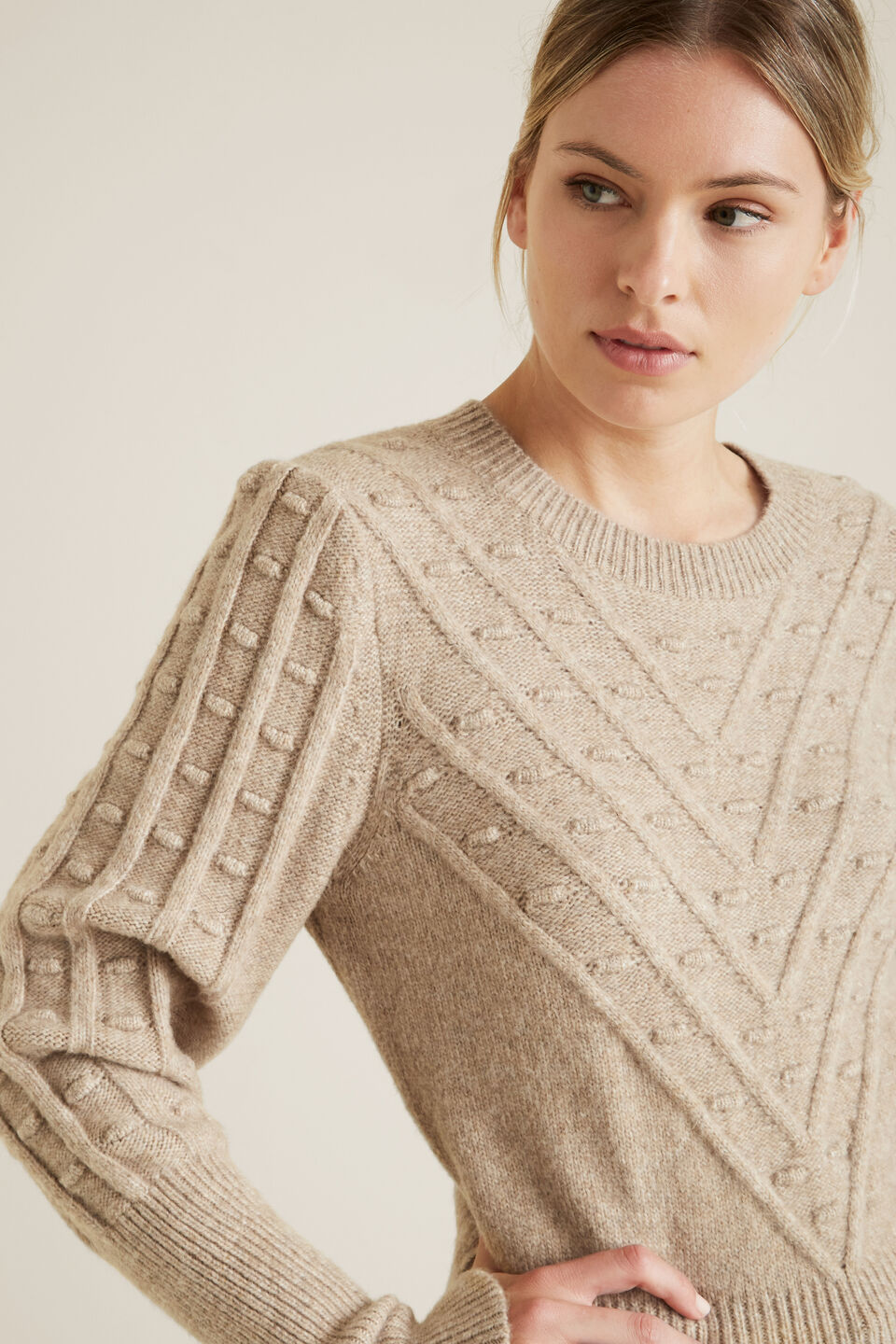 Blouson Sleeve Bobble Sweater  