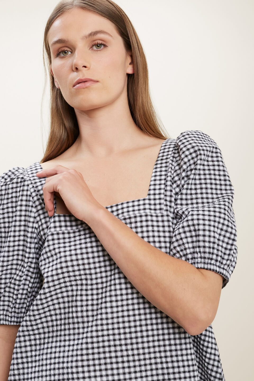 Gingham A-Line Blouse  Mono Gingham