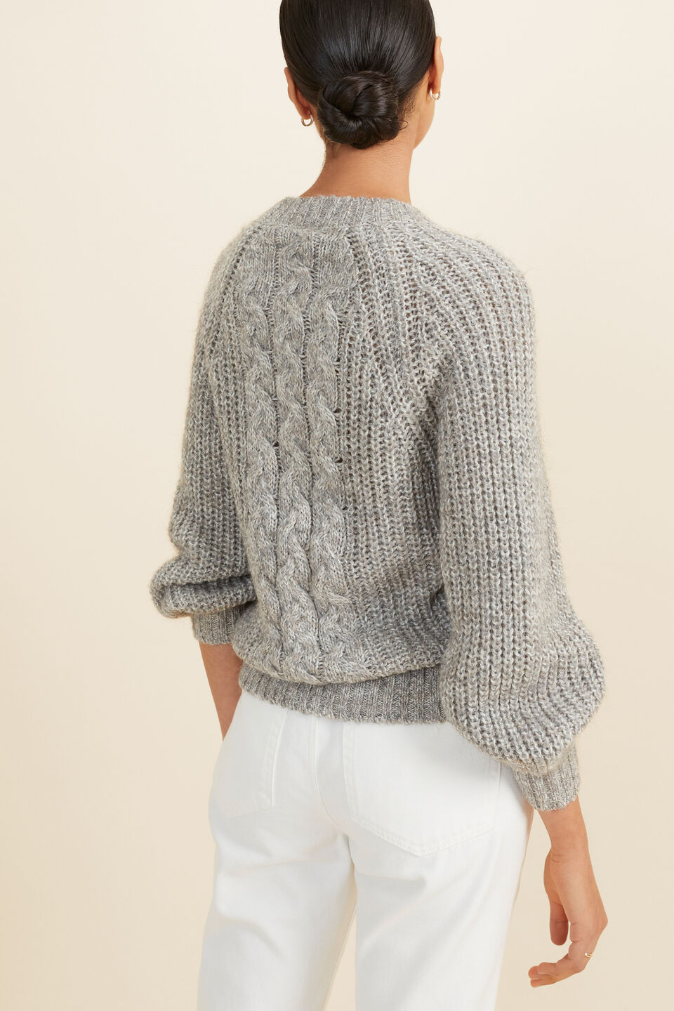 Cable Front Sweater  Pewter Marle