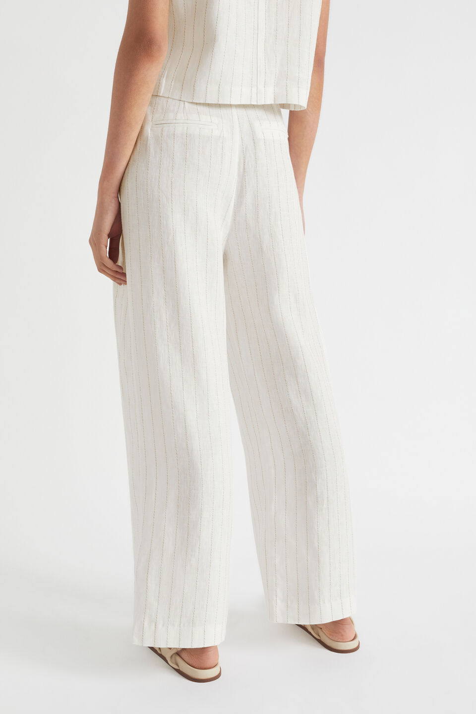 Linen Stripe Pleat Pant  Auburn Pinstripe
