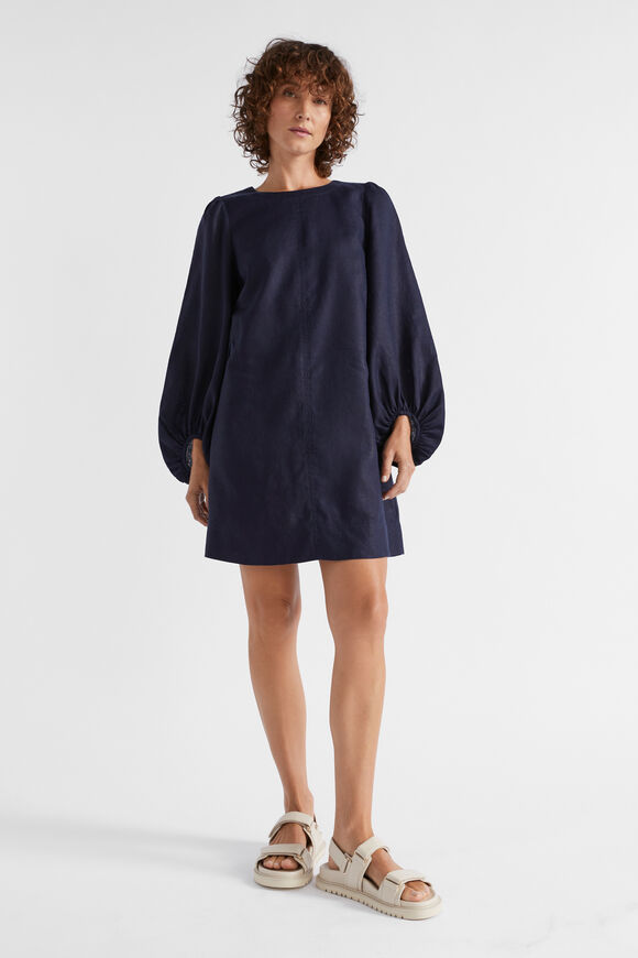 Linen Blouson Sleeve Mini Dress  Midnight Sky  hi-res