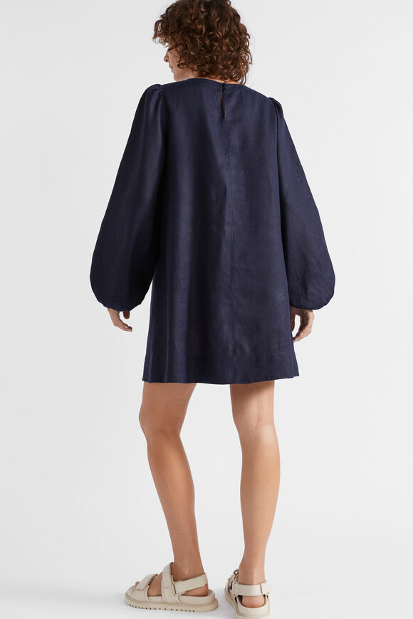 Linen Blouson Sleeve Mini Dress  Midnight Sky  hi-res