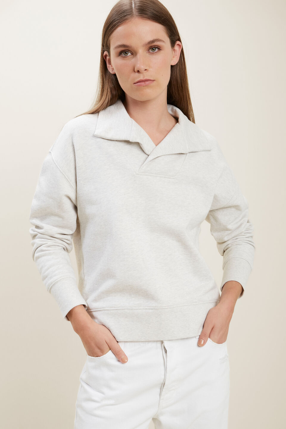 Collared Marle Sweat  Butter Marle