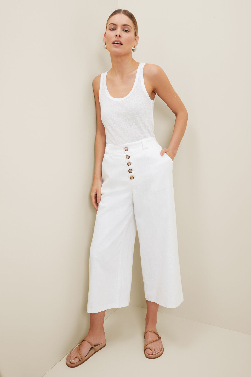 Button Fly Crop Pant  Whisper White