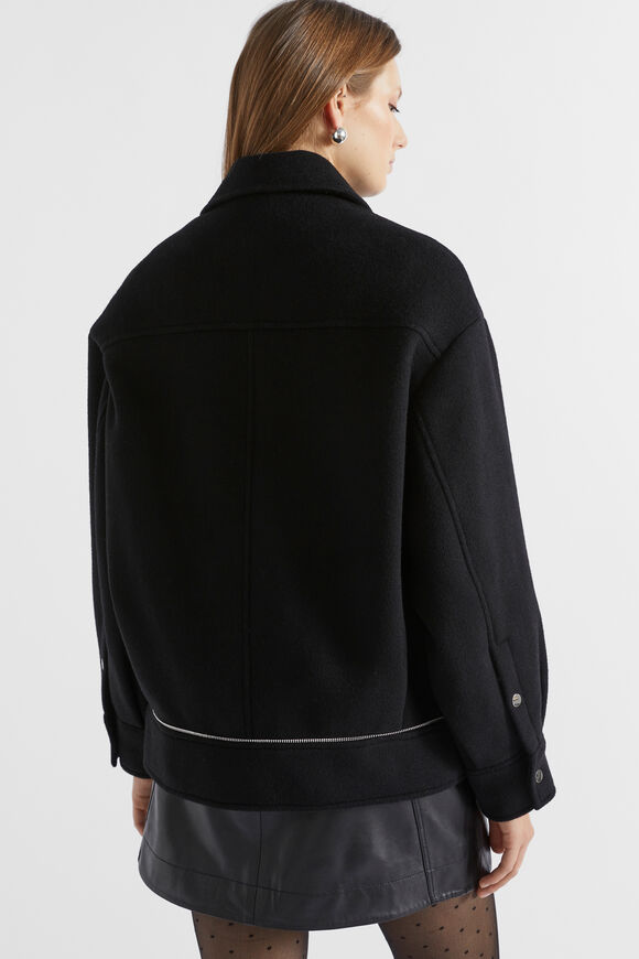 Wool Blend Zip Detail Jacket  Black  hi-res