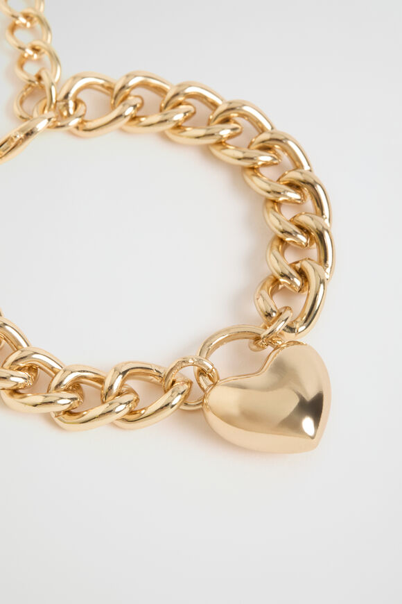 Heart Pendant Chain Bracelet  Gold  hi-res