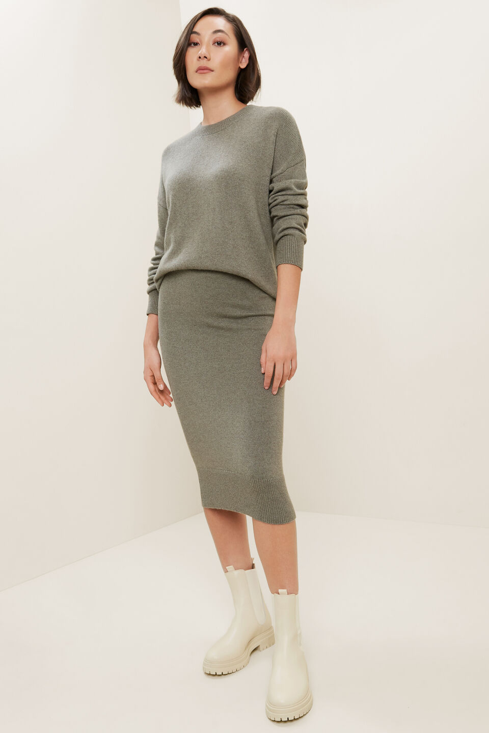 Relaxed Knit Sweater  Olive Khaki Marle