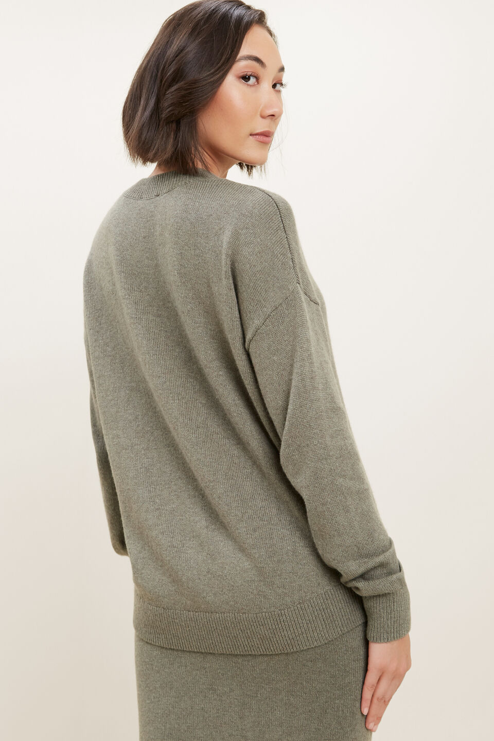 Relaxed Knit Sweater  Olive Khaki Marle
