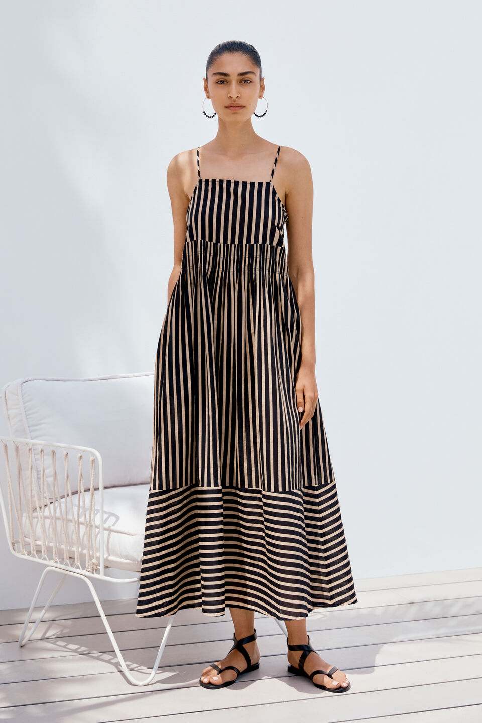 Pintuck Maxi Dress  Stripe