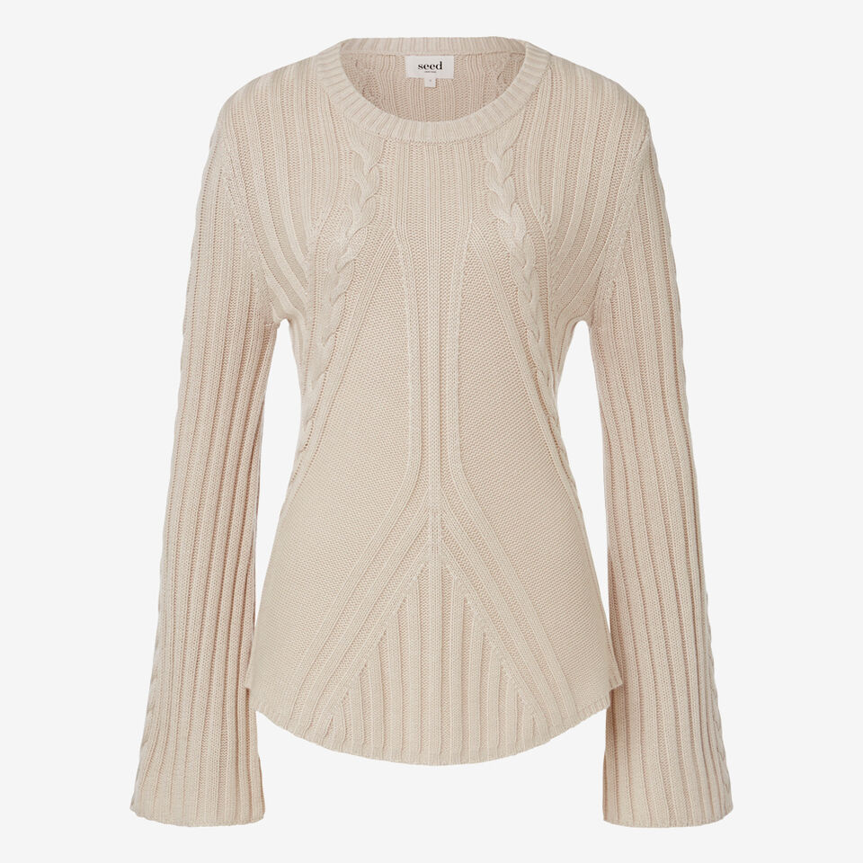 Flared Sleeve Cable Knit  