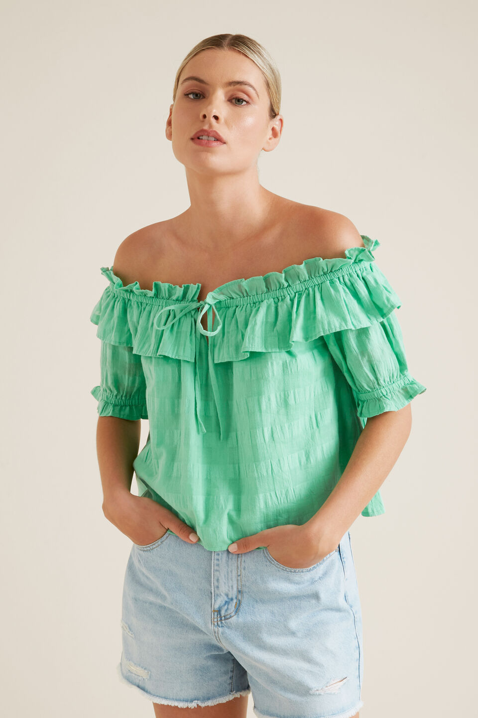 Self Check Tie Top  Palm Green