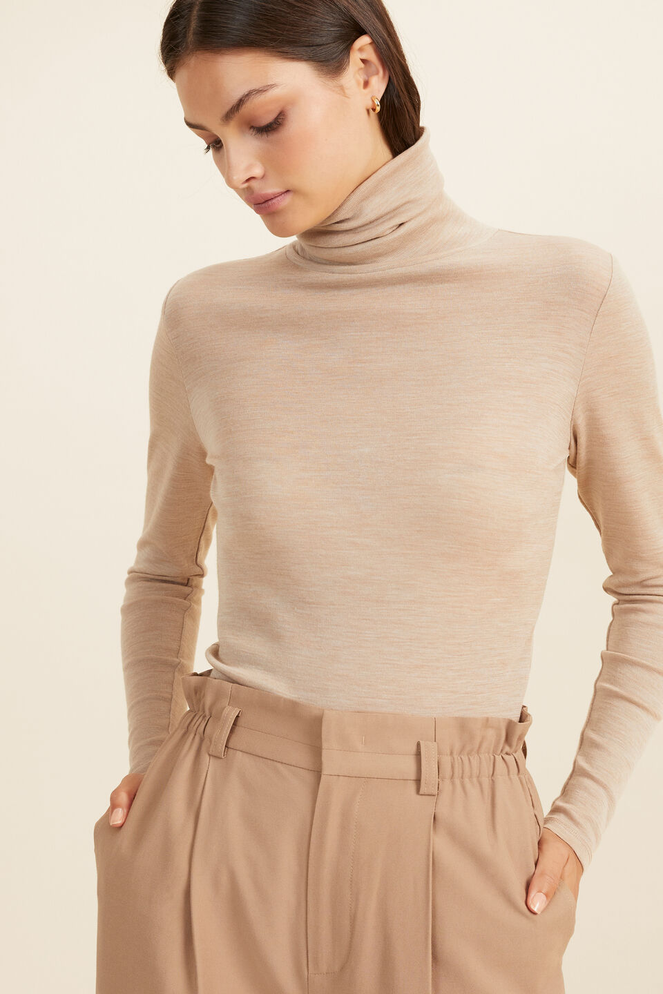 Babywool Roll Neck Top  Champagne Beige Marle
