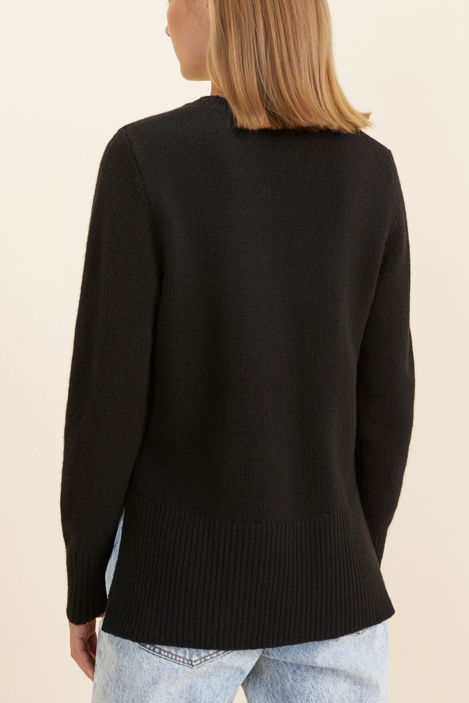 Merino Wool Crew Neck Sweater  Black