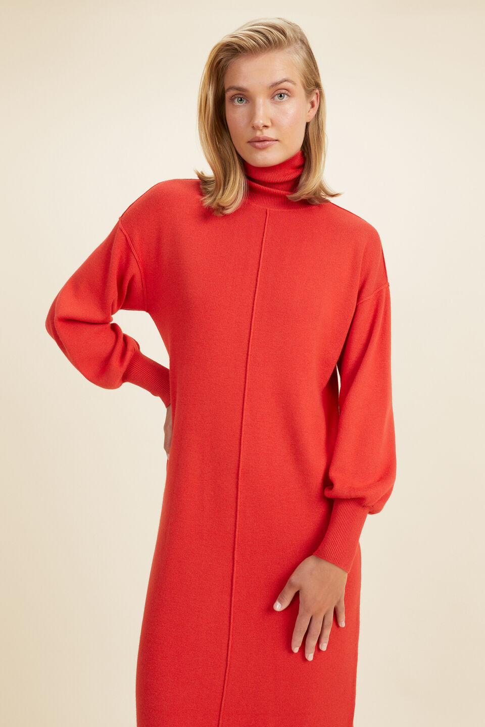 Slouchy Knit Midi Dress  Candy Red