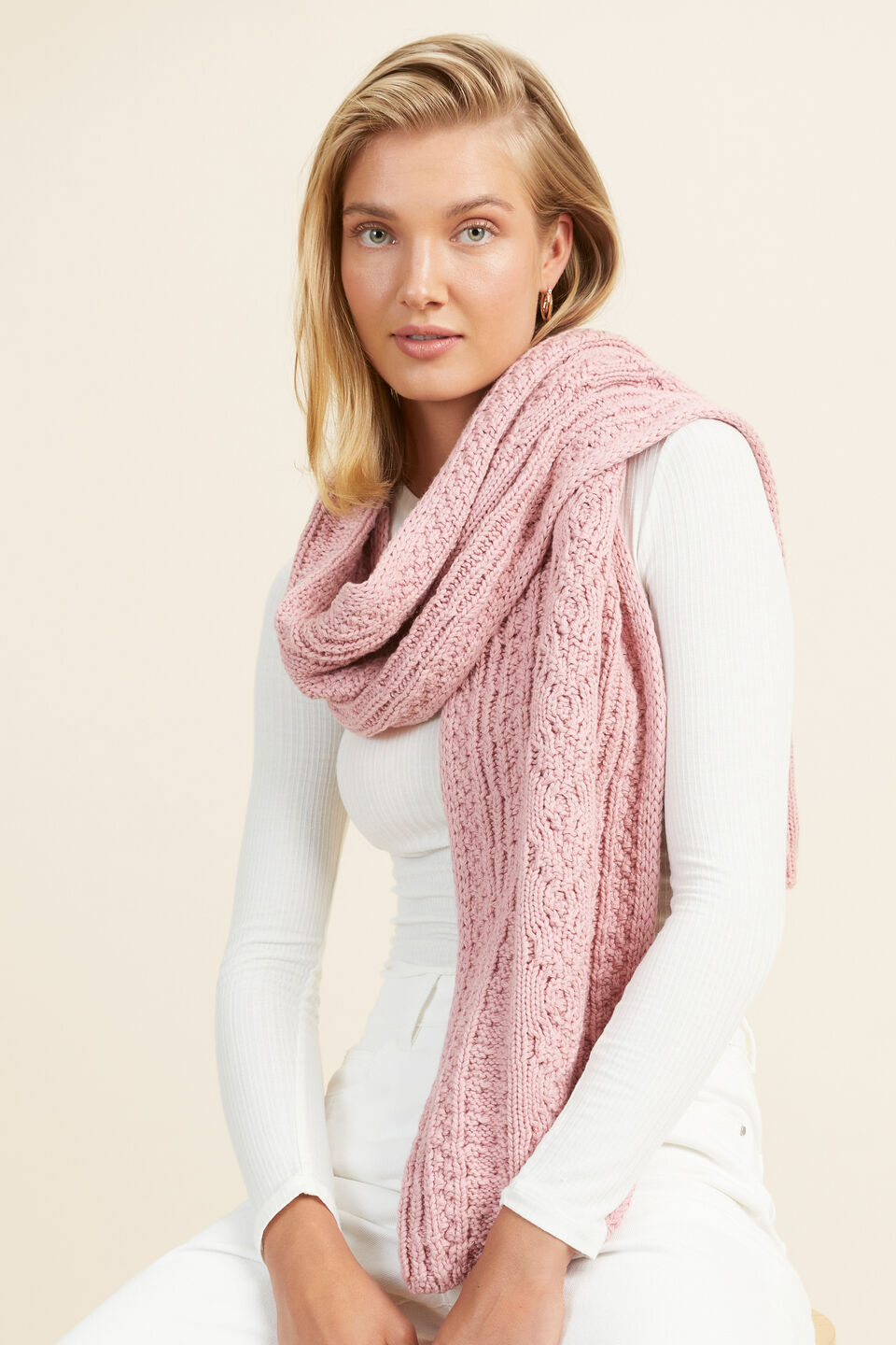 Knitted Cable Scarf  Soft Berry