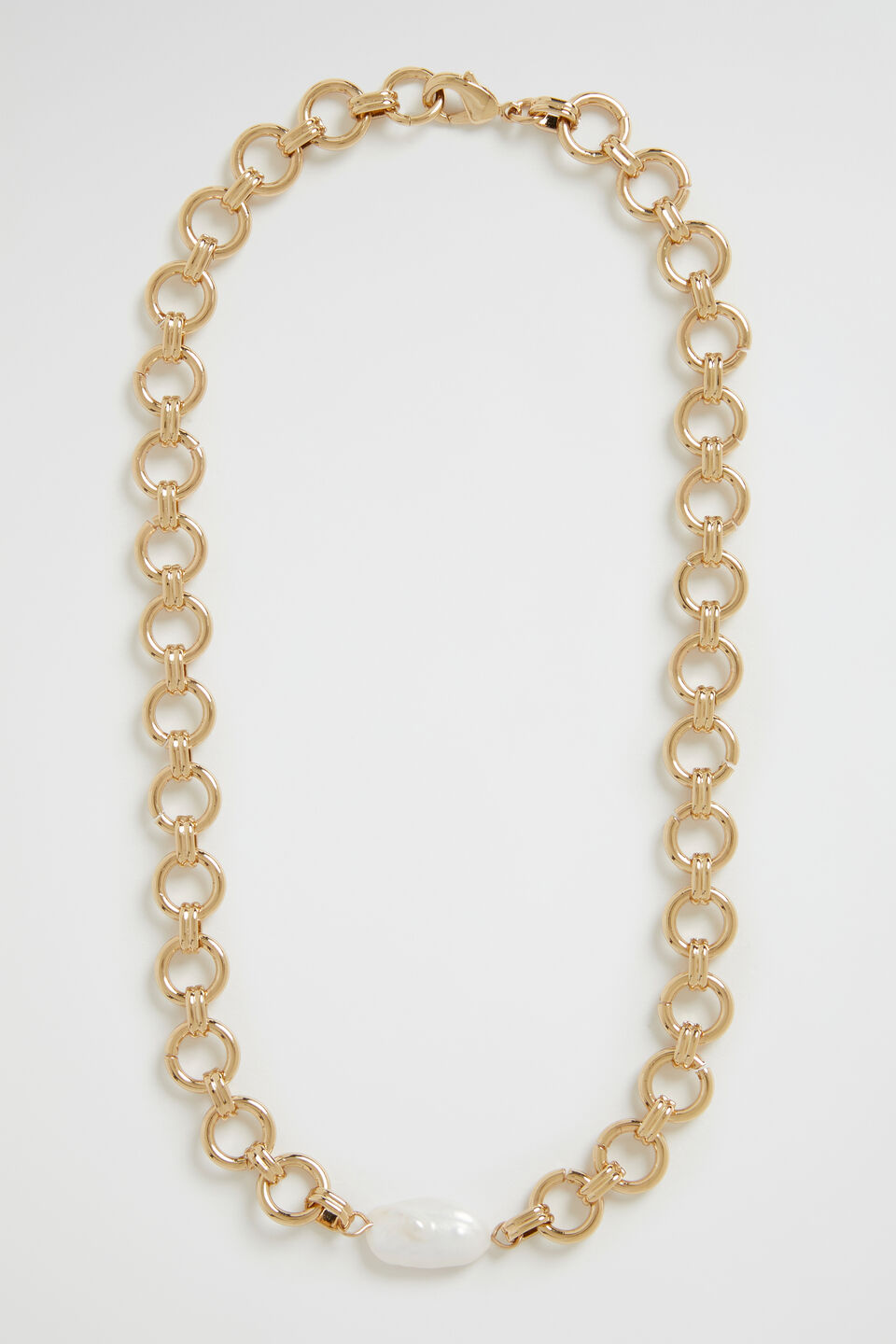 Circle Link Pearl Necklace  Gold