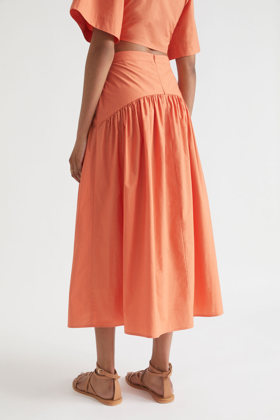 Poplin Gathered Midi Skirt  Orange Spritz