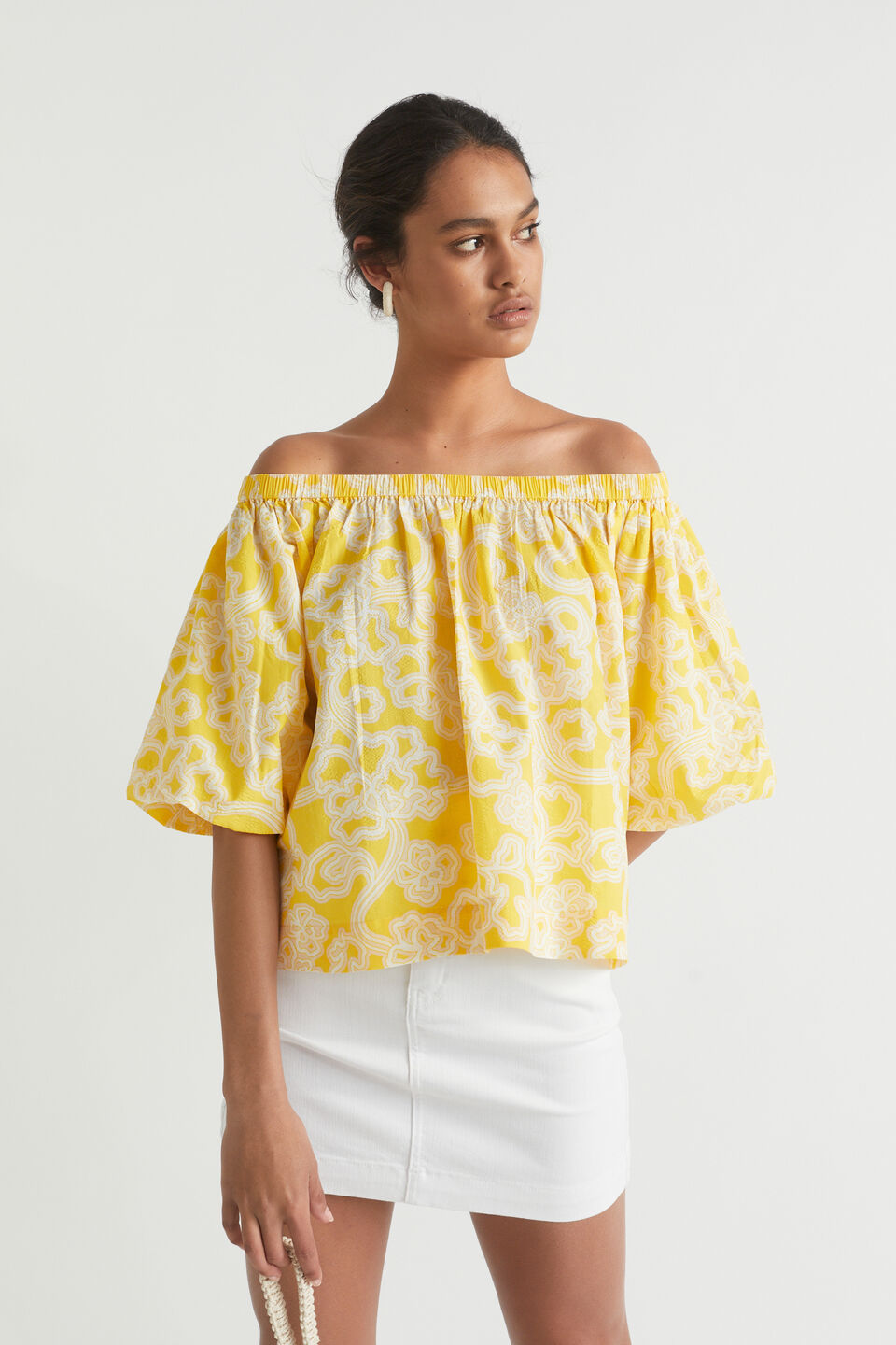 Floral Elasticated Top  Gold Amber Floral