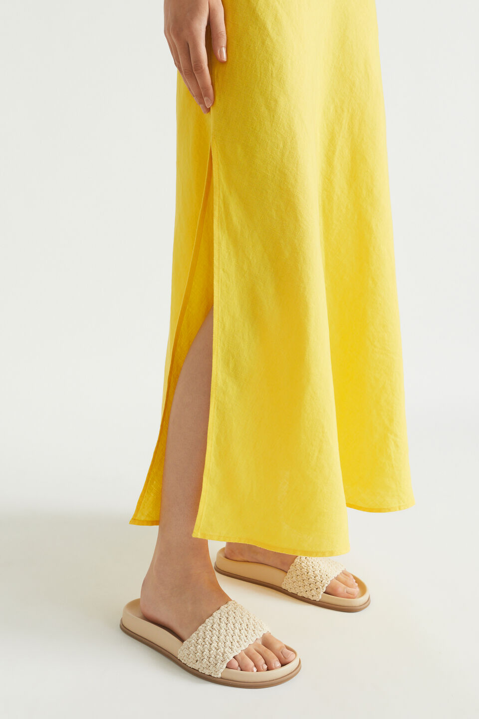 Linen Maxi Slip Skirt  Gold Amber