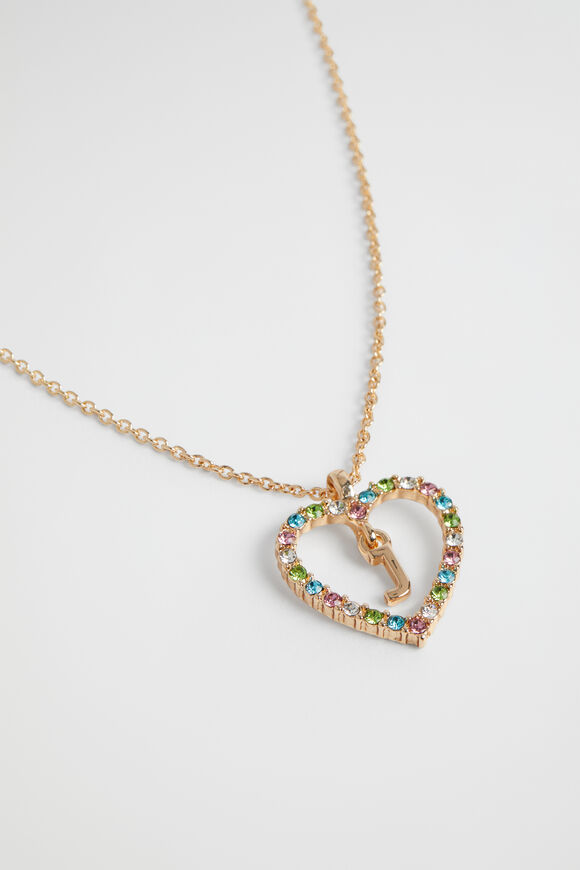 Rainbow Heart Initial Necklace  J  hi-res
