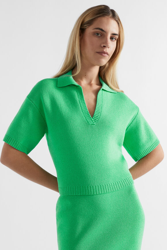 Cotton Short Sleeve Polo Knit  Key Lime  hi-res