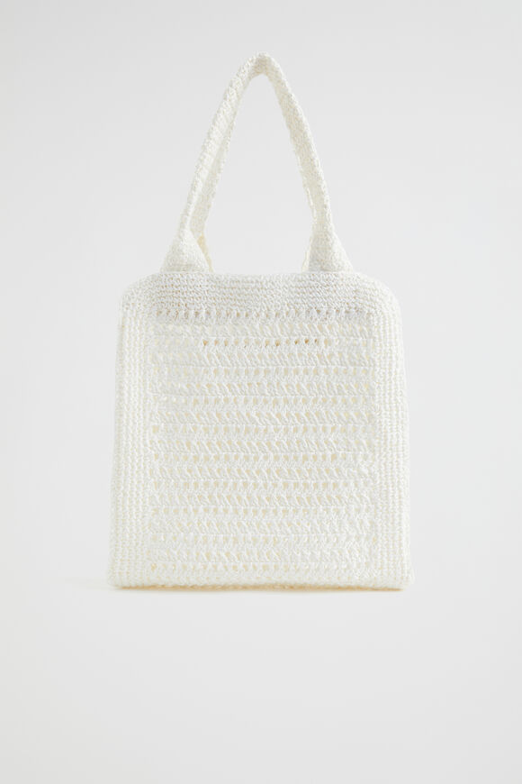 Crochet Straw Tote  White  hi-res