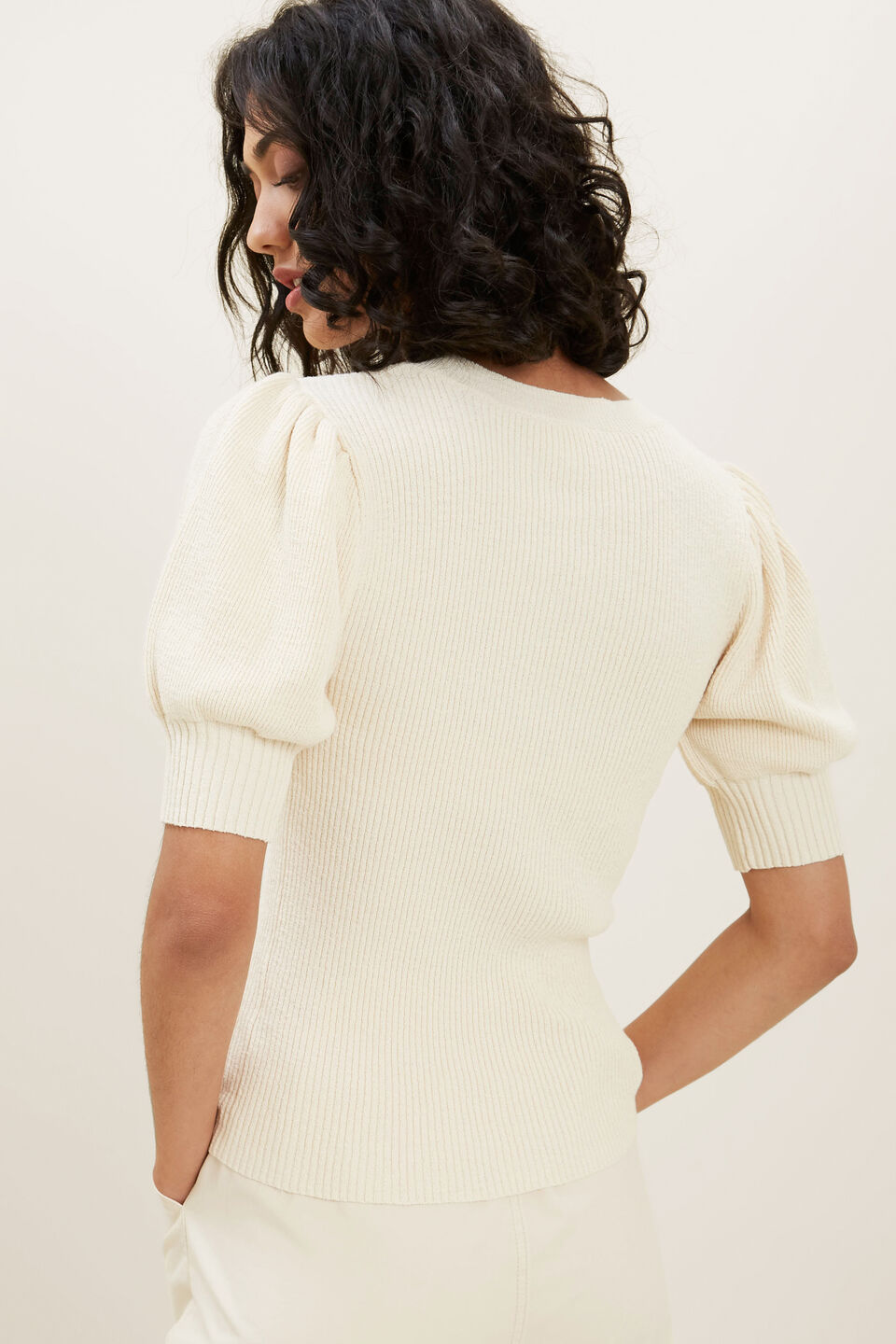 Boucle Knit Top  French Beige