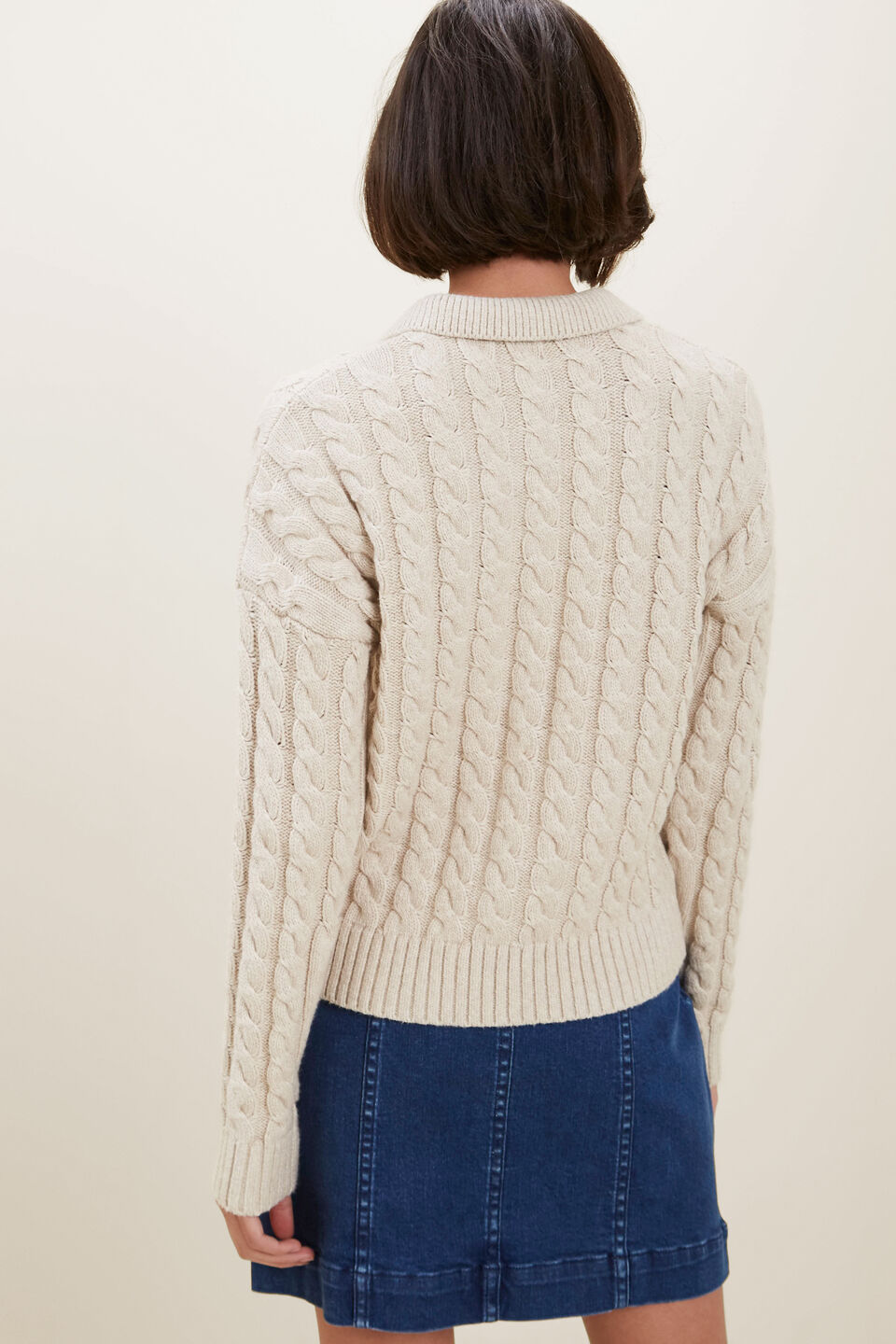 Cable Knit Polo Sweater  Fossil Marle