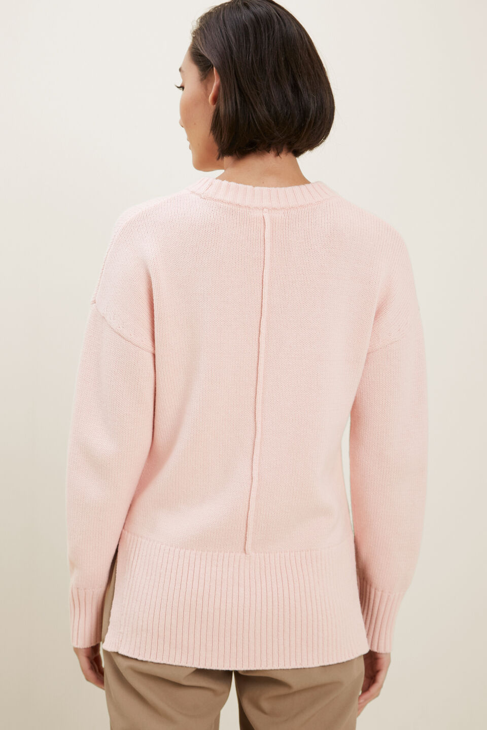 Relaxed Seam Front Sweater  Ash Pink