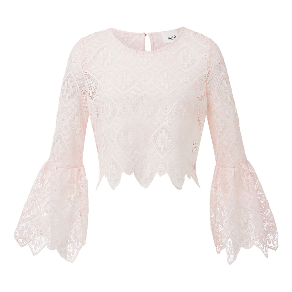 Lace Crop Bell Sleeve Top  