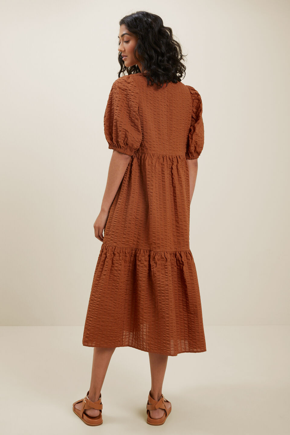 Textured Tiered Dress  Earth Red