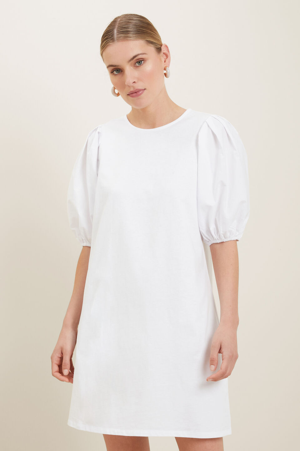 Poplin Sleeve Mini Dress  Whisper White
