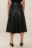 Vegan Leather Flared Midi Skirt  Black  hi-res