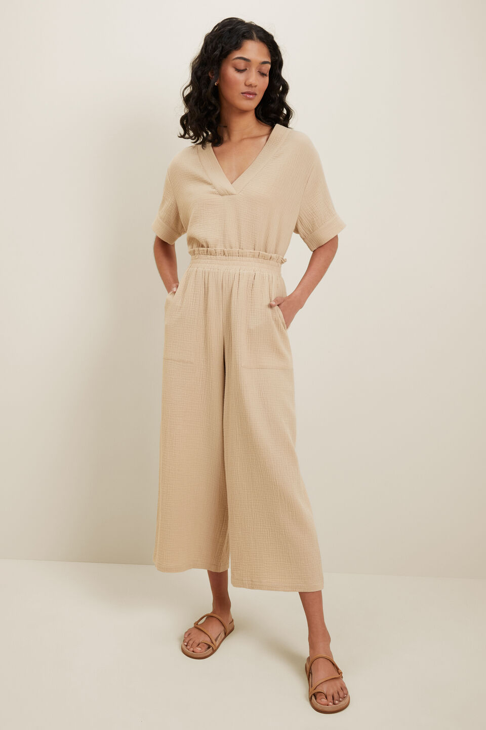 Cheesecloth Wide Leg Pant  Sandstone Beige